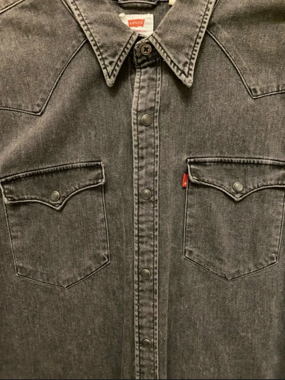 Levi's Cone Denim Western Shirt- Pearl Snap- Long Sleeve- Dry Gray/Black- Size L